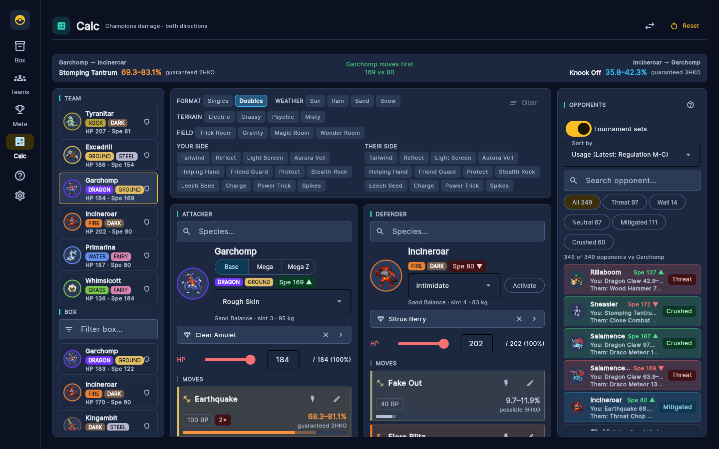 The damage calculator in Champions MetaDesk Studio